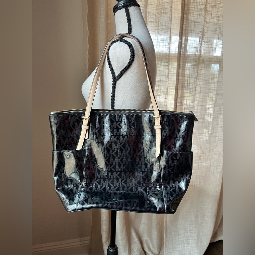 Michael Kors Black Mirror Jet Set Tote